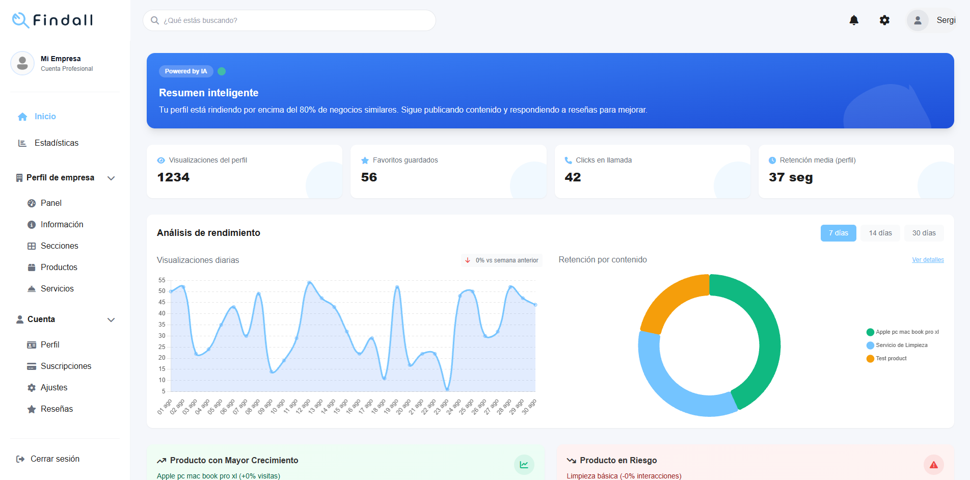 Mockup de la app Findall para empresas